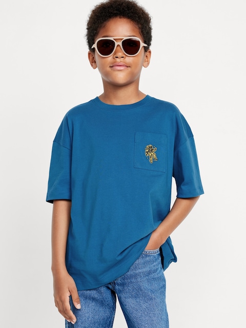 Oversized Short-Sleeve Graphic Pocket T-Shirt for Boys