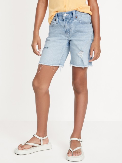 High-Waisted Ripped Frayed-Hem Jean Bermuda Shorts for Girls