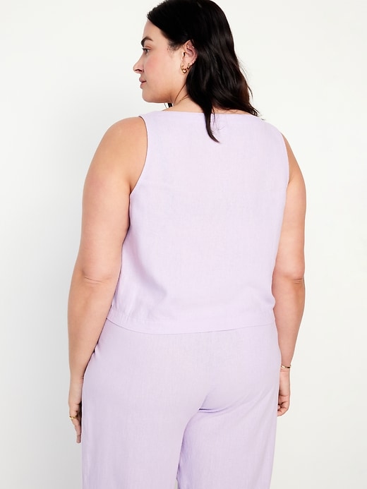 Image number 8 showing, Sleeveless Linen-Blend Cropped Top