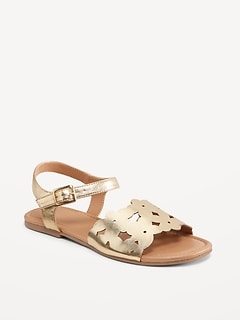 Faux-Leather Floral Cutout Strap Sandals for Girls