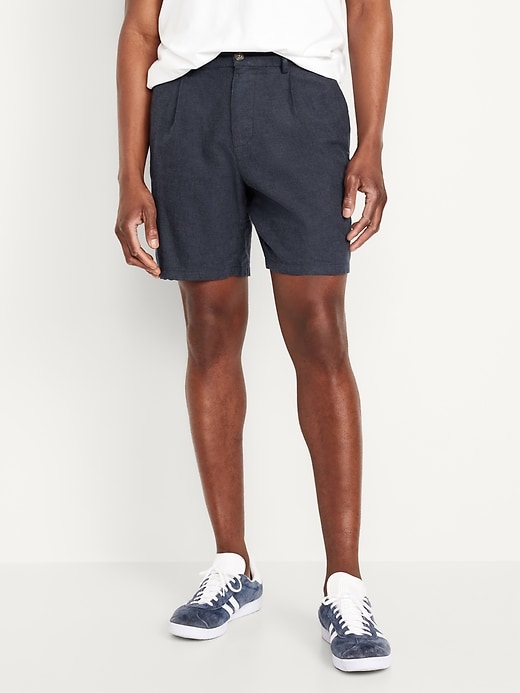 Image number 1 showing, Slim Linen-Blend Chino Shorts -- 7-inch inseam