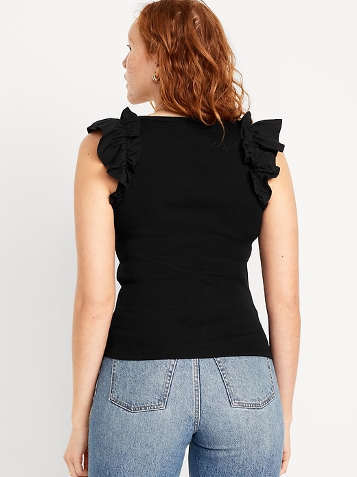 Image number 2 showing, Ruffled Mixed Fabric Tank Top