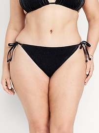 Culotte de bikini string brillante à taille mi-basse nouée sur le côté pour Femme