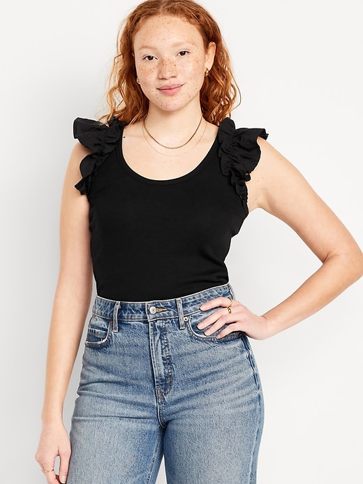 Image number 1 showing, Ruffled Mixed Fabric Tank Top