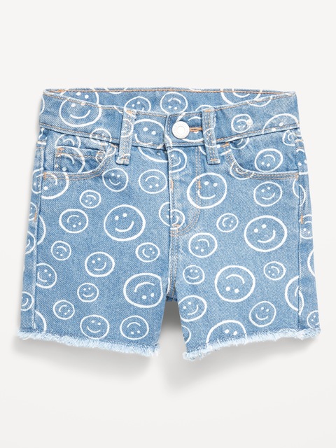Printed High-Waisted Frayed-Hem Jean Shorts for Toddler Girls