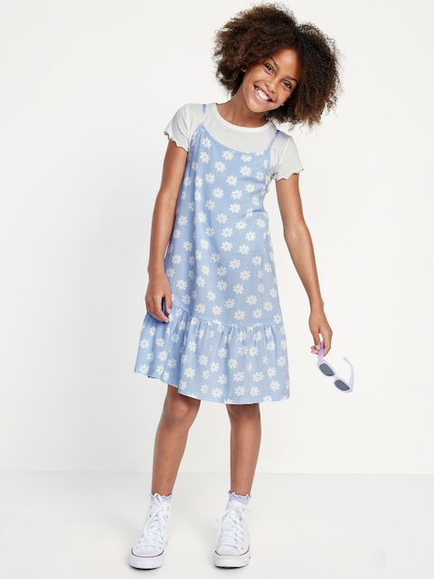 Sleeveless Ruffled-Hem Dress and T-Shirt Set for Girls