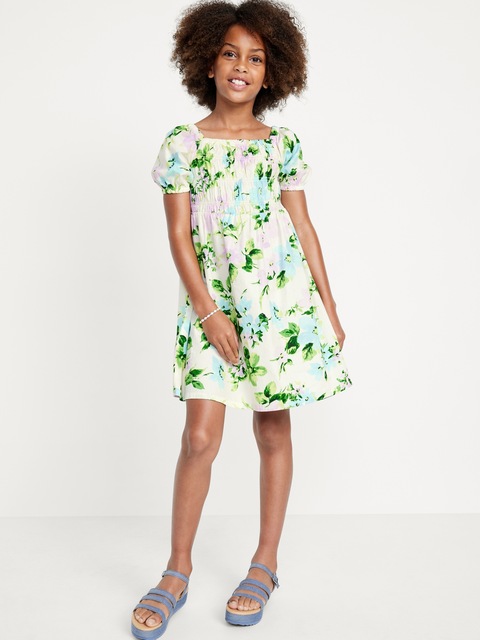 Robe à smocks à imprimé à manches bouffantes pour Fille