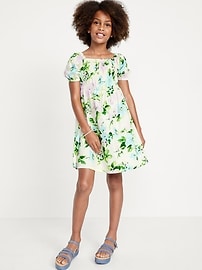 Image number 1 showing, Printed Puff-Sleeve Smocked Dress for Girls