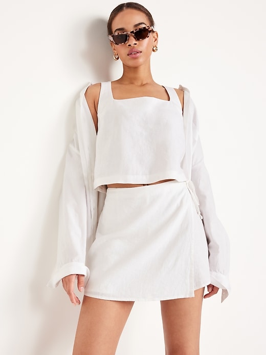 Image number 3 showing, High-Waisted Linen-Blend Wrap-Front Mini Skort