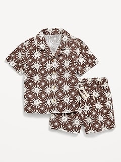 Printed Linen-Blend Shirt and Shorts Set for Baby