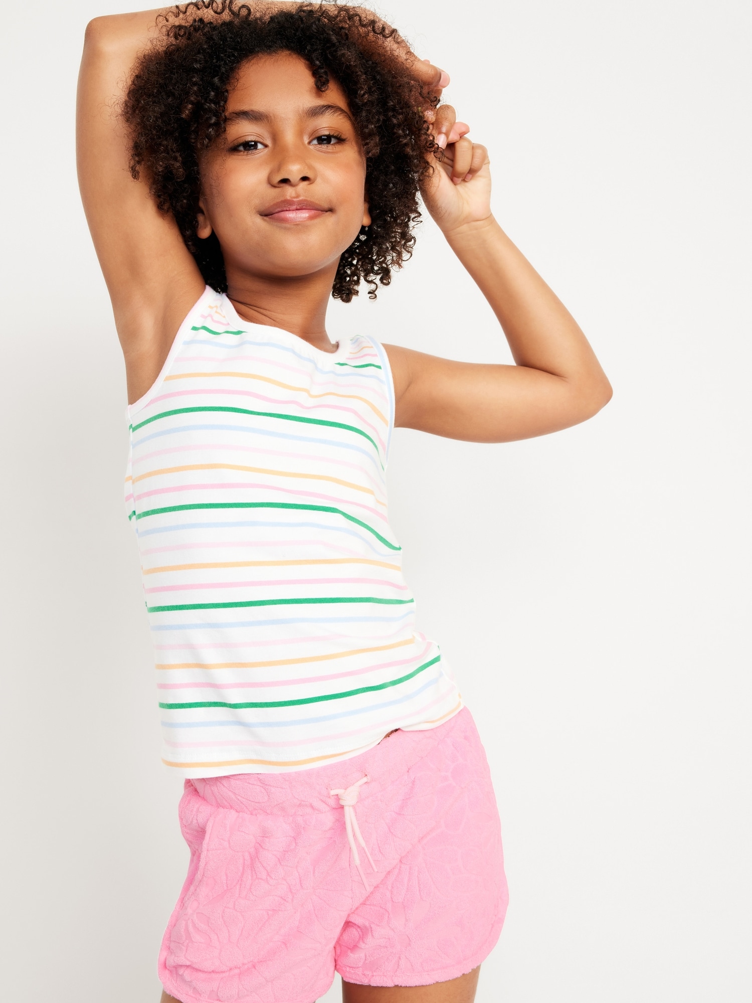 Floral Loop-Terry Dolphin-Hem Cheer Shorts for Girls