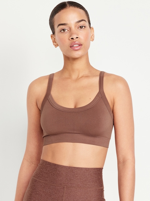 Light Support Fluid Seamless Ribbed Sports Bra - Taupe