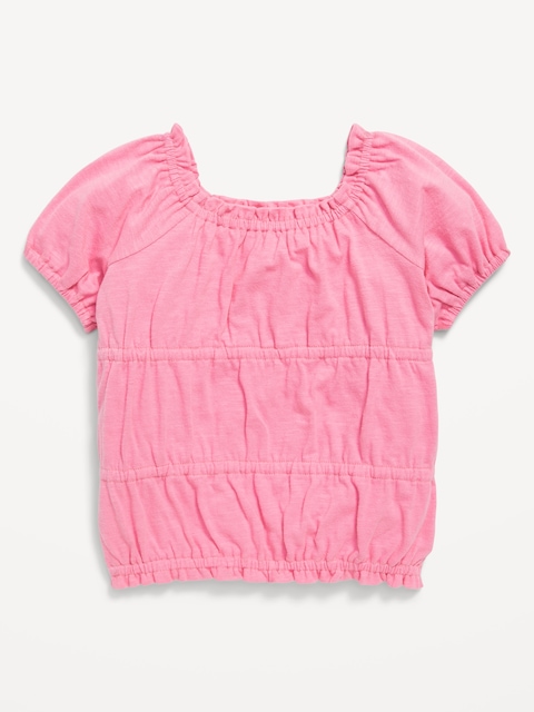 Puff-Sleeve Smocked Top for Toddler Girls - Rose Pink