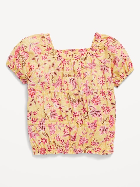 Puff-Sleeve Smocked Top for Toddler Girls