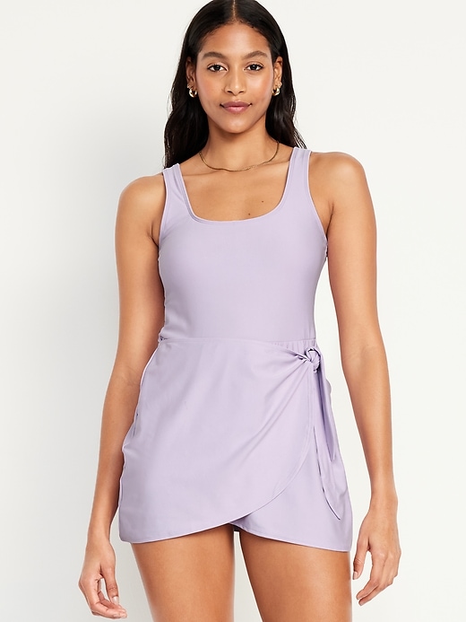 Image number 1 showing, Matte Side-Tie Swim Dress