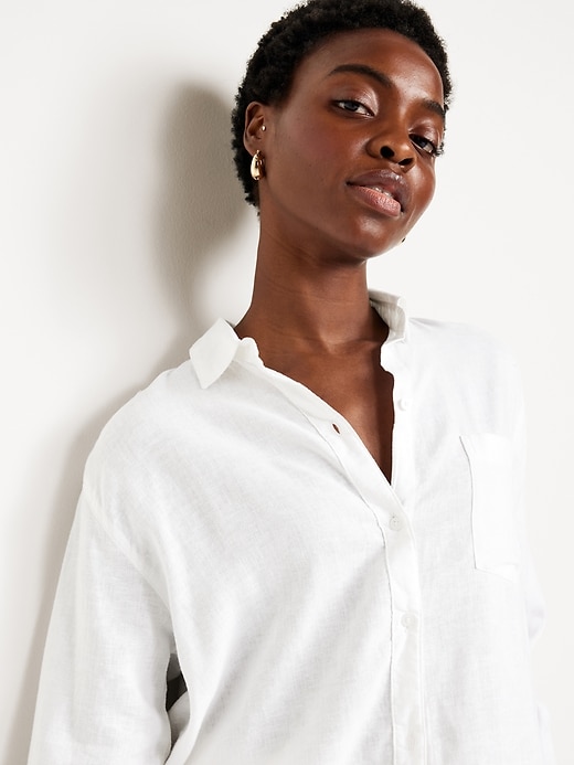 Image number 4 showing, Linen-Blend Button-Down Boyfriend Shirt