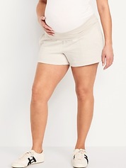 Maternity Foldover-Waist Poplin Shorts -- 5-inch inseam