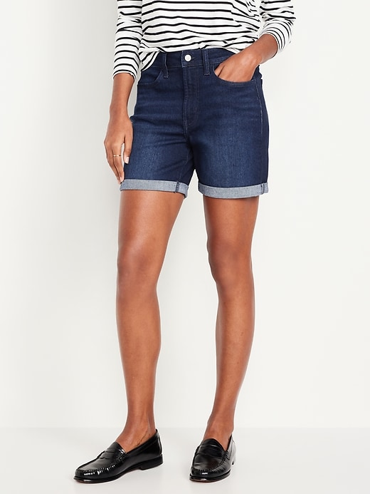 Image number 1 showing, High-Waisted Wow Jean Shorts -- 5-inch inseam