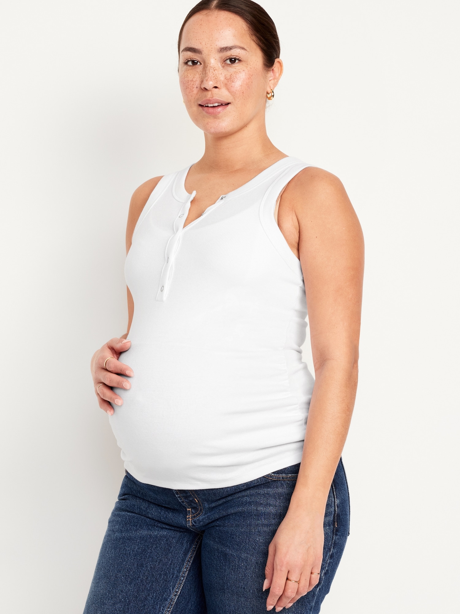 Maternity High-Neck Henley Tank Top