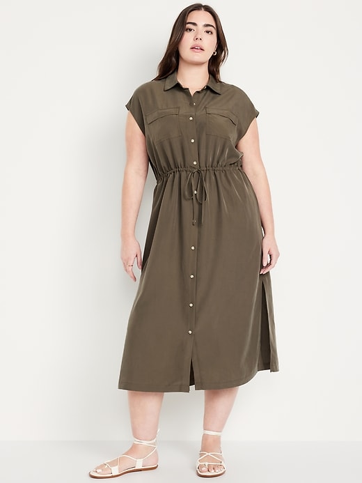 Image number 5 showing, Waist-Defined Utility Midi Shirt Dress