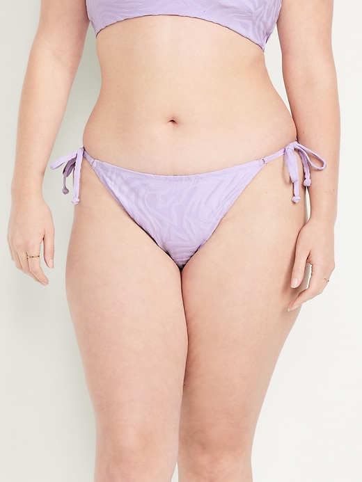 Image number 5 showing, Mid-Rise Textured String Bikini Swim Bottoms