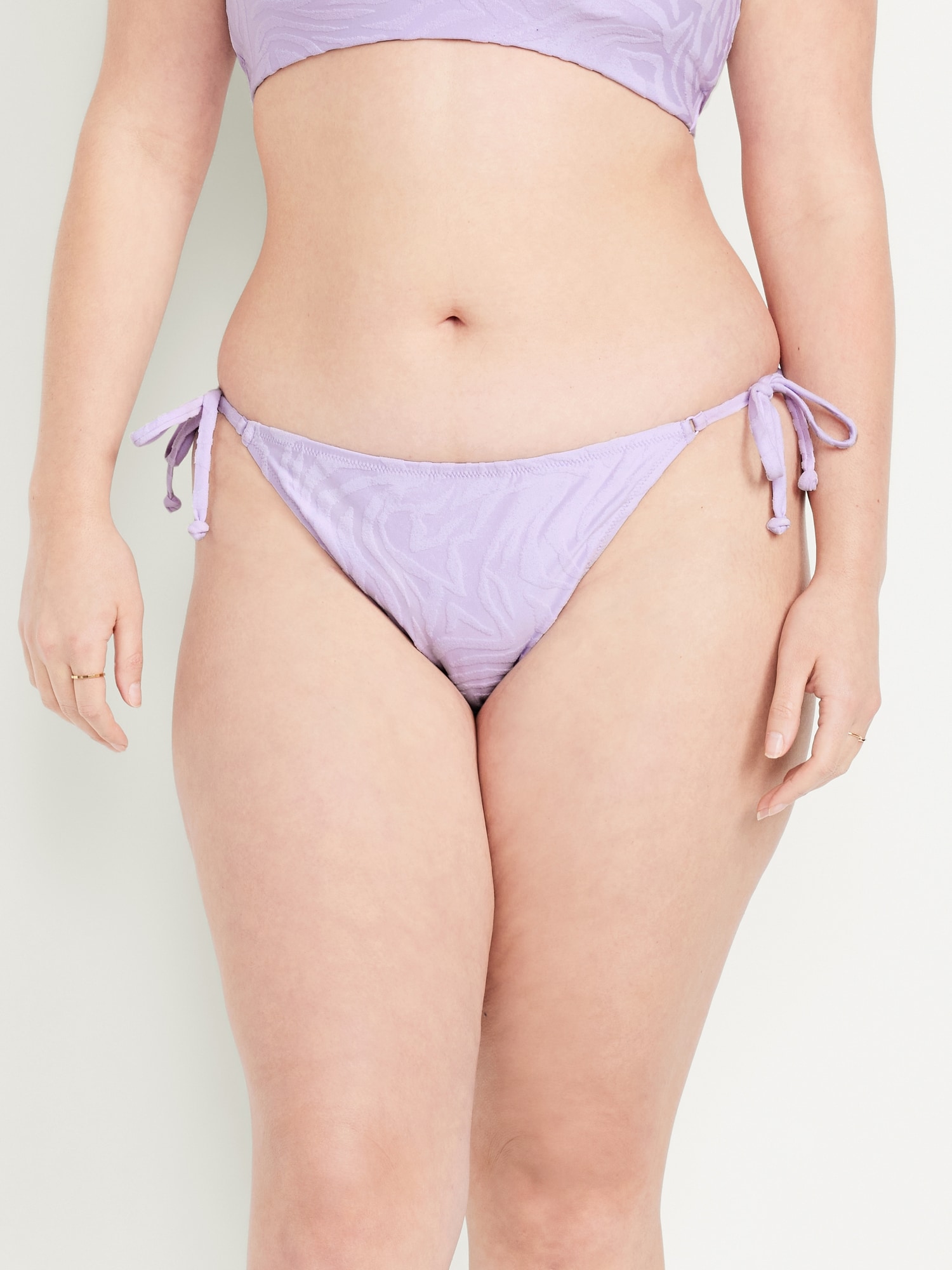 Mid-Rise Textured String Bikini Swim Bottoms