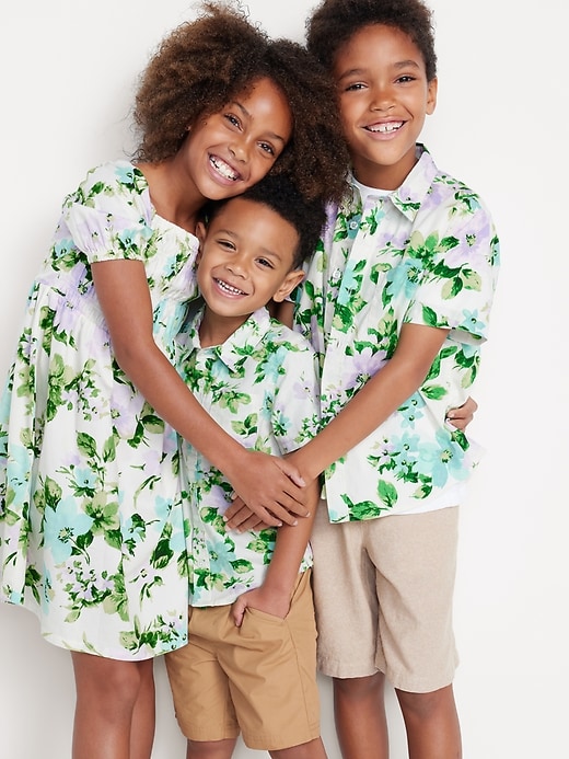 Image number 4 showing, Printed Puff-Sleeve Smocked Dress for Girls