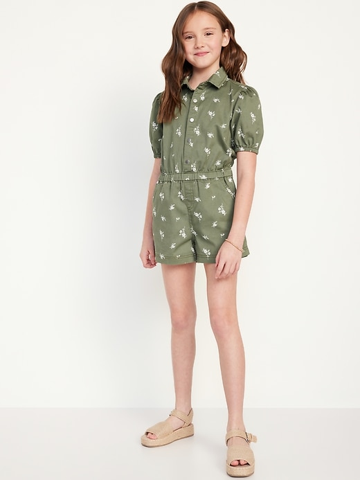 View large product image 1 of 3. Puff-Sleeve Button-Front Romper for Girls