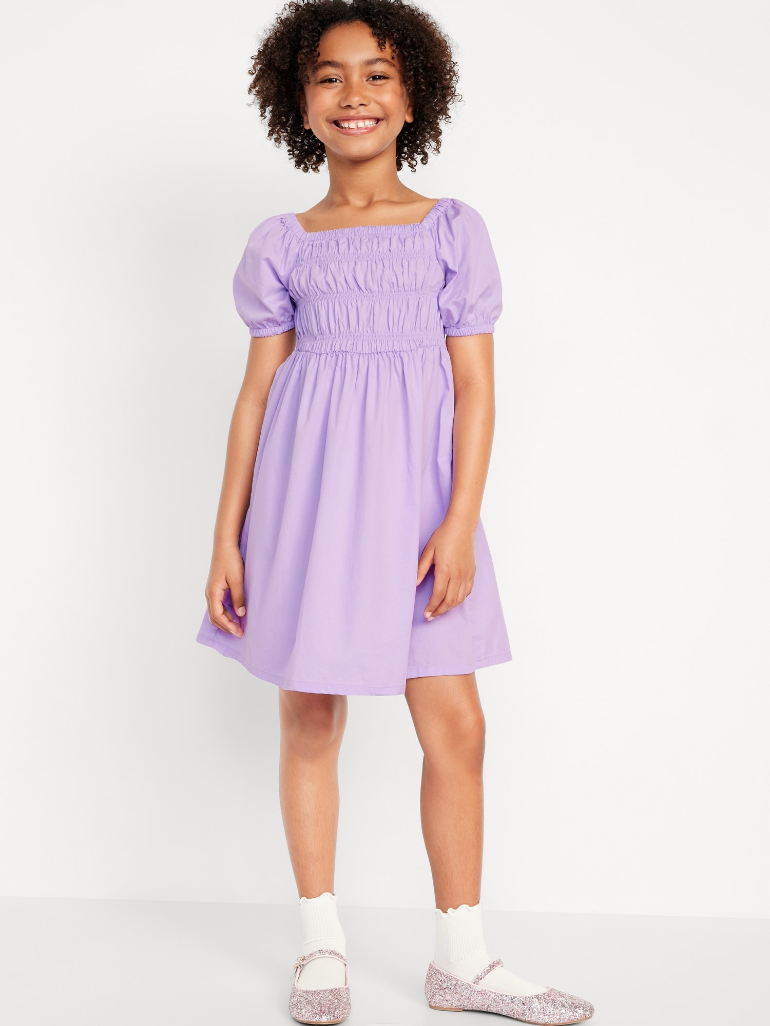 Printed Puff-Sleeve Smocked Dress for Girls