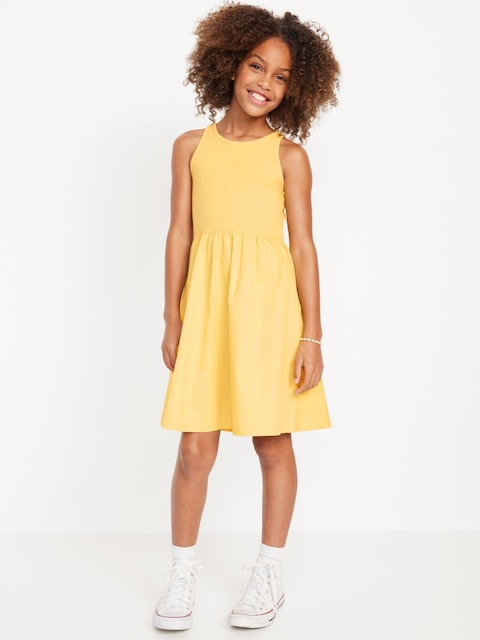Sleeveless Mixed Material Dress for Girls