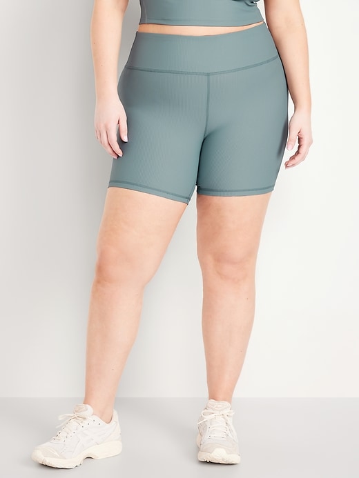 Image number 7 showing, High-Waisted PowerSoft Ribbed Biker Shorts -- 6-inch inseam