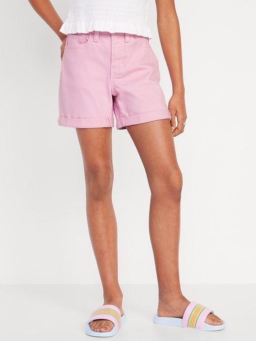 View large product image 1 of 4. High-Waisted Double-Rolled-Cuff Midi Shorts for Girls