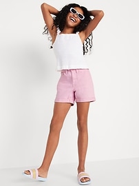 View large product image 3 of 4. High-Waisted Double-Rolled-Cuff Midi Shorts for Girls