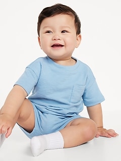 Ensemble de short et t-shirt à poche à imprimé en tricot isotherme unisexe pour Bébé