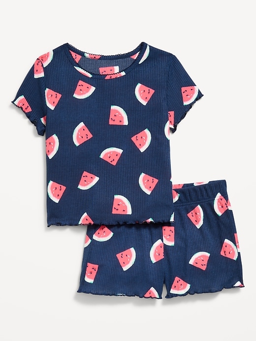 View large product image 2 of 3. Printed Rib-Knit Pajama Top and Shorts Set for Girls