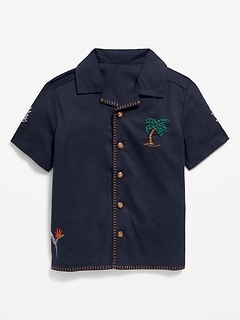 Short-Sleeve Embroidered Camp Shirt for Toddler Boys