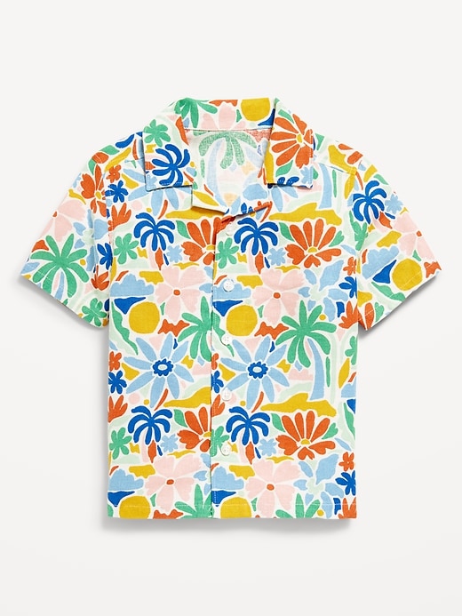 View large product image 1 of 3. Short-Sleeve Linen-Blend Camp Shirt for Toddler Boys