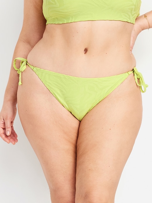 Image number 7 showing, Mid-Rise Textured String Bikini Swim Bottoms