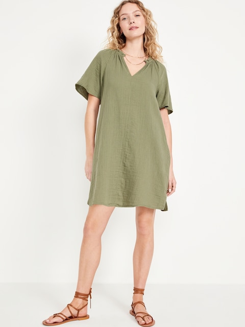 Crinkle Gauze Mini Swing Dress