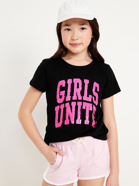 Short-Sleeve Flip-Sequin Graphic T-Shirt for Girls
