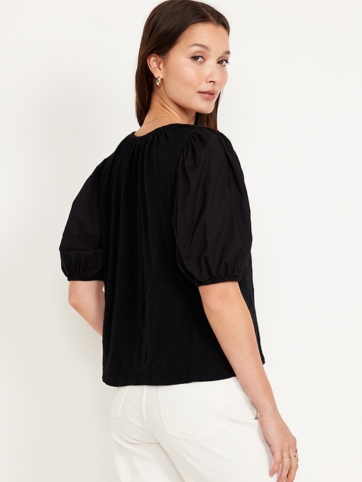 Image number 2 showing, Puff-Sleeve Slub-Knit Top