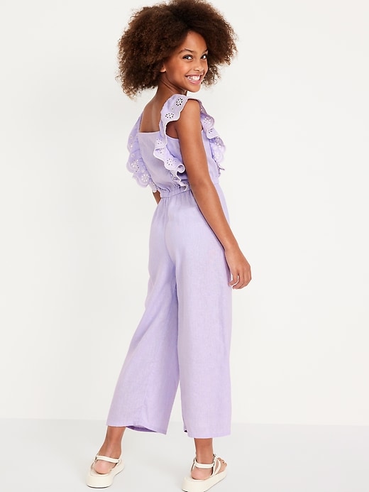 Voir une image plus grande du produit 2 de 3. Combinaison sans manches à garniture à volants en mélange de lin pour Fille
