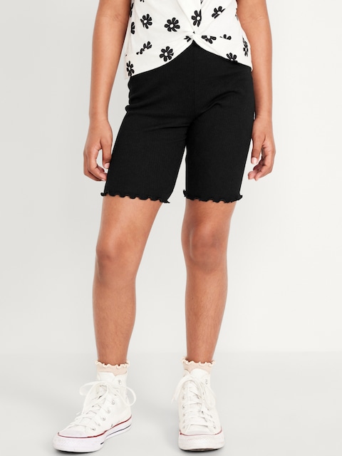 Lettuce-Edge Biker Shorts for Girls - Black Jack