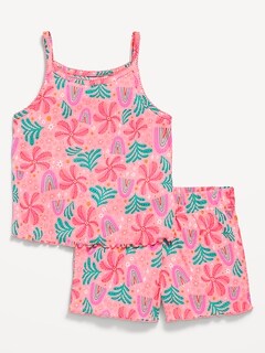 Printed Rib-Knit Pajama Tank and Shorts Set for Girls