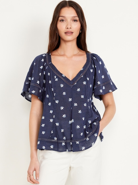 V-Neck Lace-Trim Top