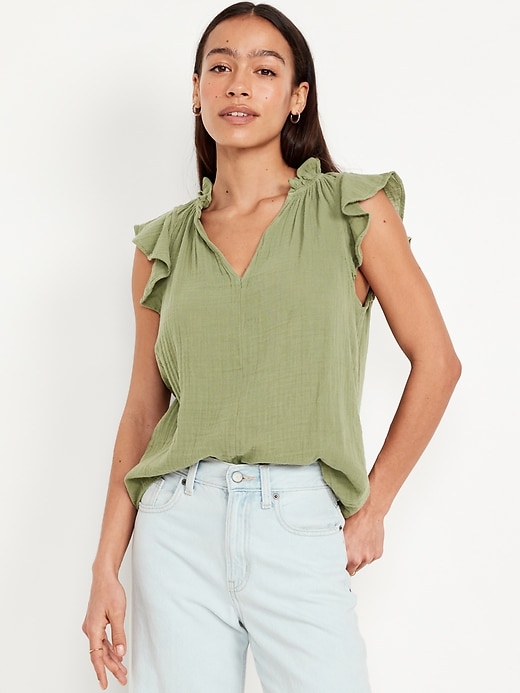 Image number 1 showing, Sleeveless Crinkle Gauze Top