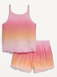 Voir une image plus grande du produit 3 de 3. Pyjama avec camisole et short en tricot côtelé à motif pour Fille