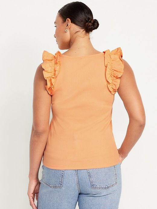 Image number 6 showing, Ruffled Mixed Fabric Tank Top