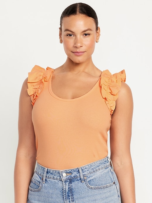 Image number 5 showing, Ruffled Mixed Fabric Tank Top