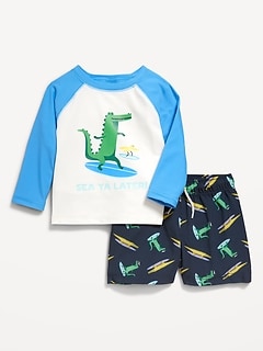 Graphic Rashguard Swim Top and Trunks for Baby